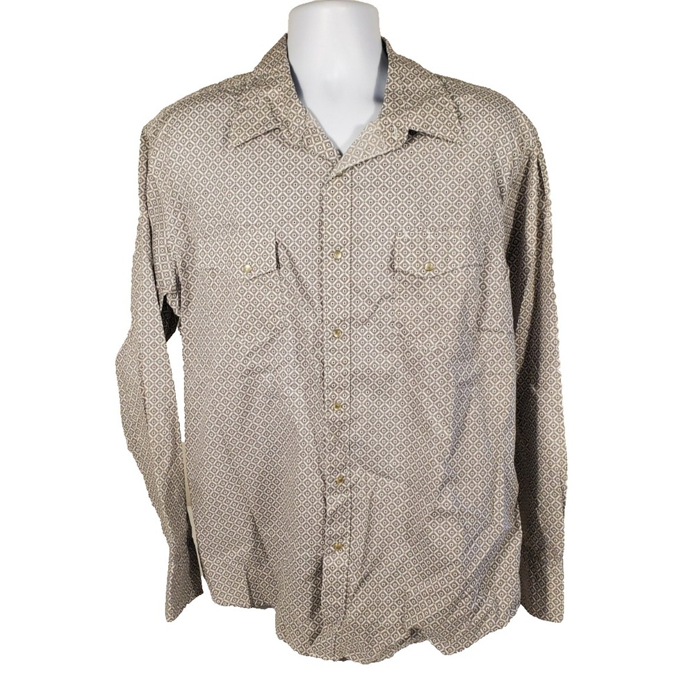 Wrangler Rancher Shirt Gray‎ Geometric Long Sleeve Pearl Snap Button Up Men XL